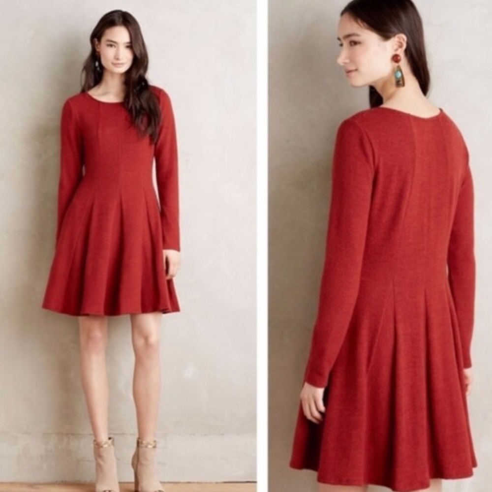 ANTHROPOLOGIE XS Dolan Rust Piper Pleated Dress